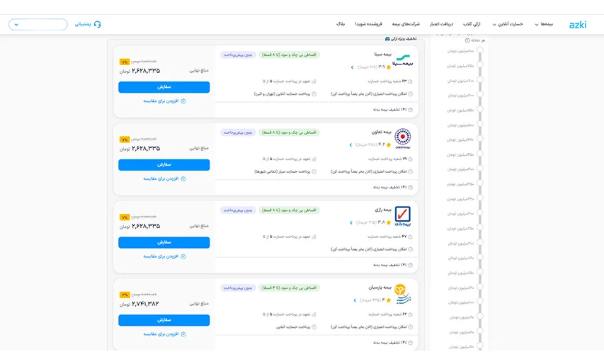 تمدید بیمه ماشین آنلاین در سایت ازکی